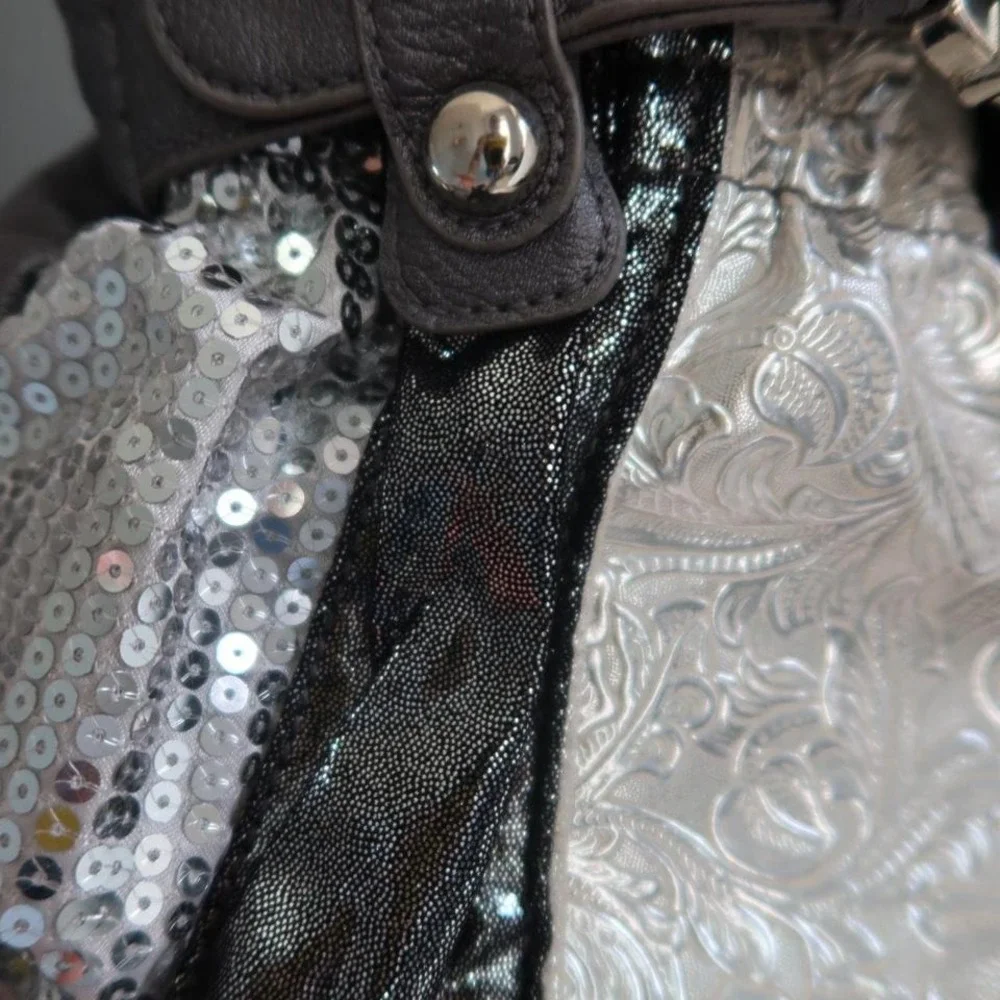 Silver Purse Bag Sparkly Glitter Sequin Glam Party - Picture 4 of 8